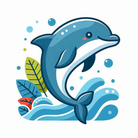 Cute cartoon dolphin jumping out of the water. Vector illustration.のイラスト素材