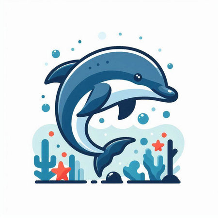 Dolphin swimming in the sea. Vector illustration in flat style.のイラスト素材