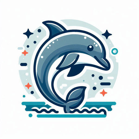 Vector illustration of dolphin in flat style. Dolphin in the sea.のイラスト素材