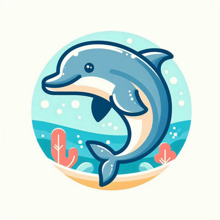 Cute dolphin in the sea. Vector illustration in cartoon style.のイラスト素材
