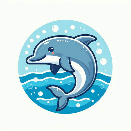 Vector illustration of a dolphin in the sea. Cute cartoon dolphinのイラスト素材