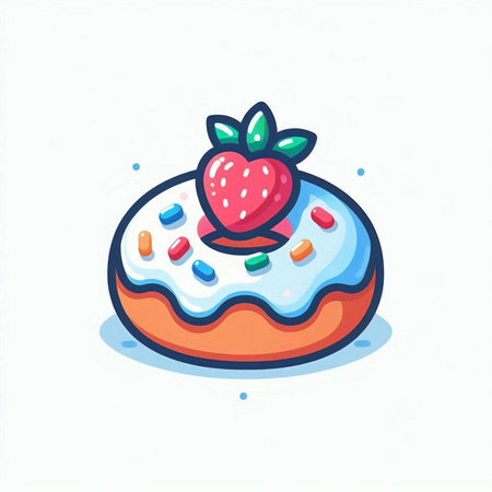 Cute donut with strawberry and sprinkles. Vector illustration.のイラスト素材