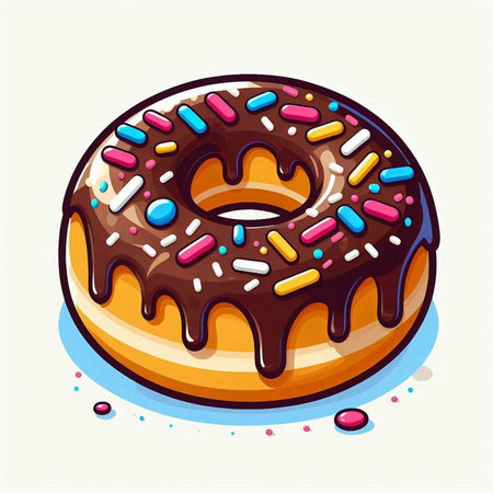 Donut with chocolate glaze and sprinkles. Vector illustration.のイラスト素材