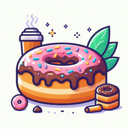 Donut with coffee. Vector illustration in a flat cartoon style.のイラスト素材