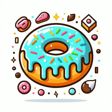 Donut with glaze and sprinkles. Vector cartoon illustration.のイラスト素材