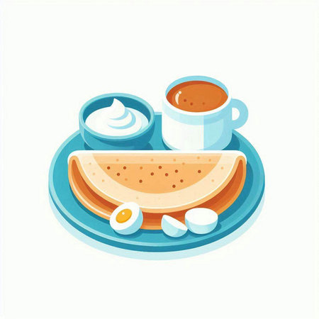 Coffee and pancakes on a plate. Vector illustration in cartoon style.のイラスト素材