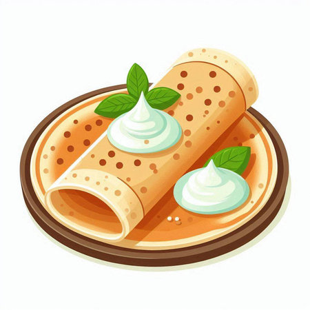 Crepes with sour cream. Vector illustration isolated on white background.のイラスト素材