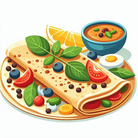Illustration of a piece of crepe with ingredients on a white backgroundのイラスト素材