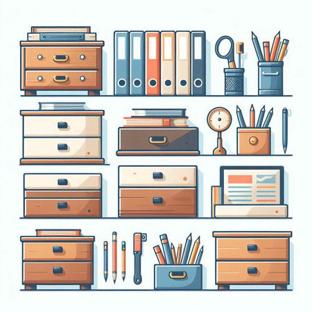 Furniture and office supplies in cartoon style. Vector illustration.のイラスト素材