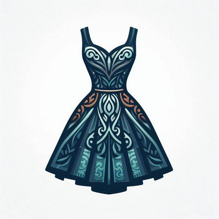 Fashion illustration of a beautiful dress with a pattern. Vector illustration.のイラスト素材