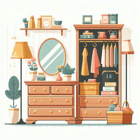 Furniture and accessories in the interior of the room. Vector illustration.のイラスト素材