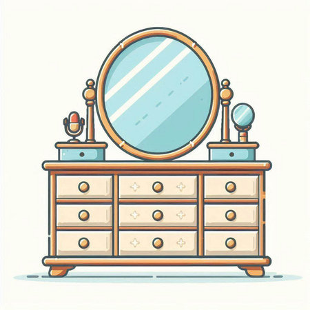 Dressing table with mirror. Vector illustration in flat cartoon style.のイラスト素材