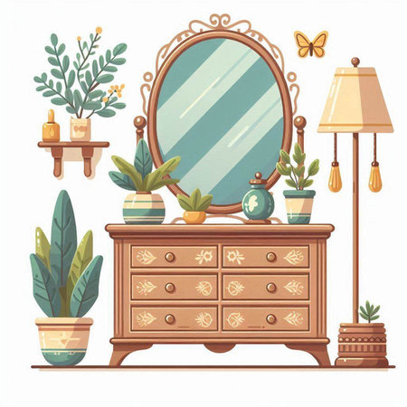 Furniture and interior elements. Vector illustration in flat style.のイラスト素材