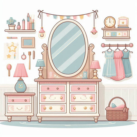 Vector illustration of a dressing room interior with a chest of drawersのイラスト素材