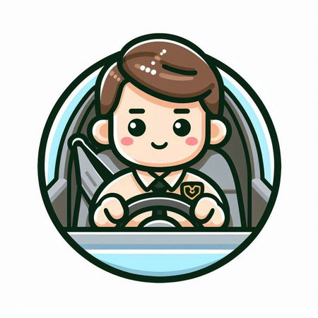 Boy driving a car. Vector illustration of a boy driving a car.のイラスト素材