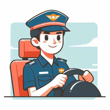Policeman driving a car in the airport. Vector illustration.のイラスト素材
