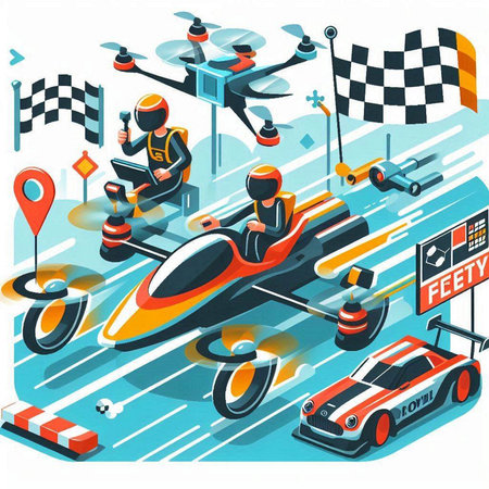 Isometric racing car background with racing cars and pilots on the track vector illustrationのイラスト素材