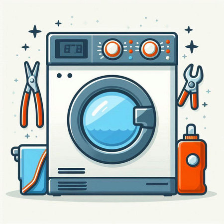 Washing machine with tools. Vector illustration in flat cartoon style.のイラスト素材