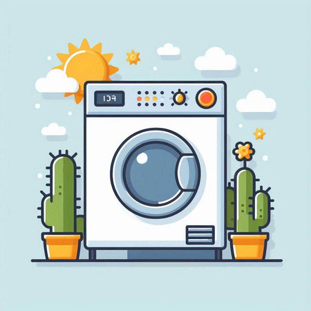 Washing machine in flat style. Vector illustration. Flat design.のイラスト素材