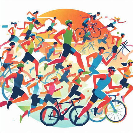 Vector illustration of a group of active people on a bicycle race.のイラスト素材