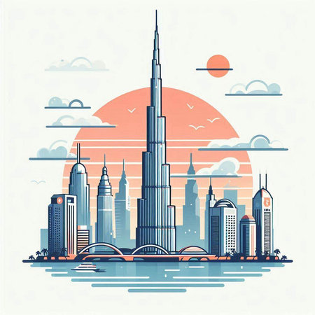 Dubai skyline with skyscrapers. UAE. Vector illustration.のイラスト素材