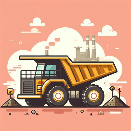 Dump truck in flat style. Vector illustration of heavy equipment.のイラスト素材
