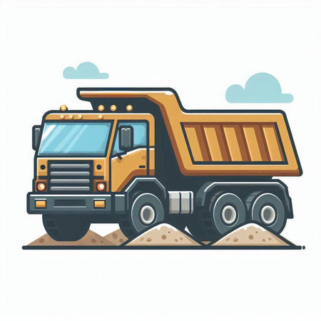 Dump truck isolated on white background. Vector illustration in cartoon style.のイラスト素材