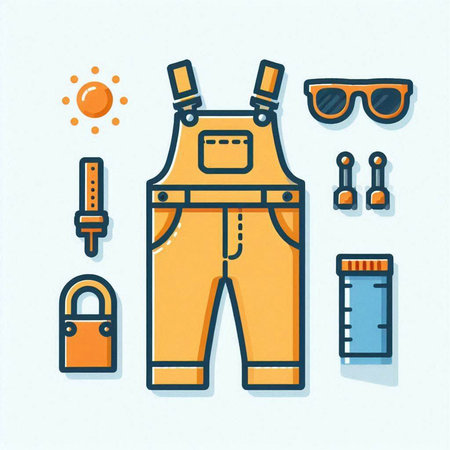 Protective overalls and accessories. Vector illustration in flat style.のイラスト素材