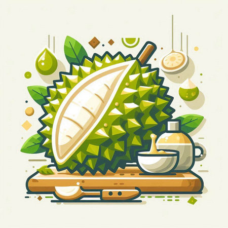 Durian fruit icon in flat style. Durian vector illustration on white background.のイラスト素材