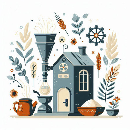 Coffee house. Vector illustration in flat style on white background.のイラスト素材