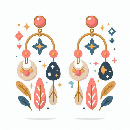 Cute hand drawn boho style earrings. Vector illustration.のイラスト素材