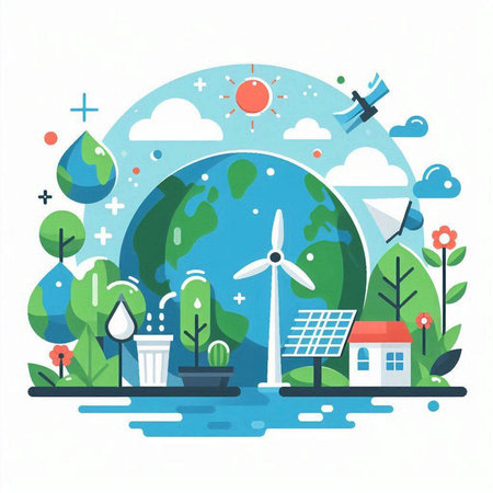 Ecology concept. Renewable energy. Vector illustration in flat styleのイラスト素材