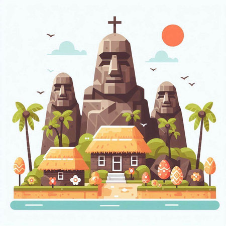 Vector illustration of the island of Bali, Indonesia. Flat style.のイラスト素材