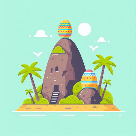 Easter egg on the rock. Vector illustration in flat style.のイラスト素材