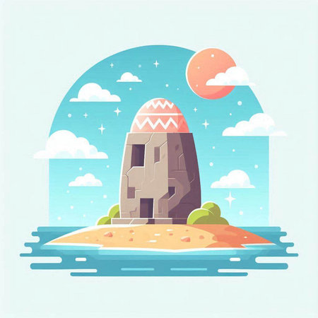 Illustration of an Easter egg on the island. Vector illustration.のイラスト素材
