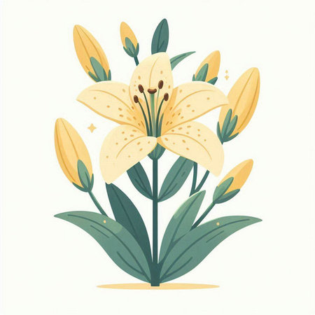 Vector illustration of a bouquet of yellow lilies isolated on white background.のイラスト素材