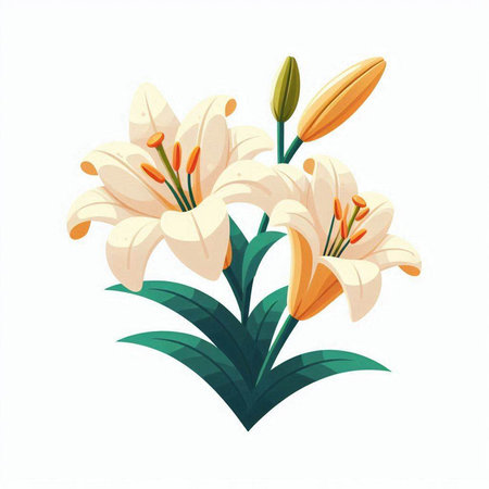 Lily flower bouquet isolated on white background. Vector illustration.のイラスト素材