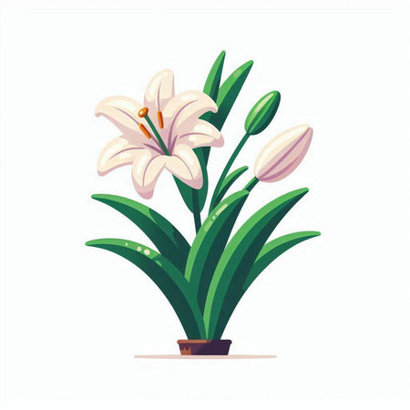 Lily flower in a pot isolated on white background. Vector illustration.のイラスト素材