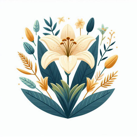 Lily flower and leaves design, floral nature plant ornament garden decoration and botany theme Vector illustrationのイラスト素材
