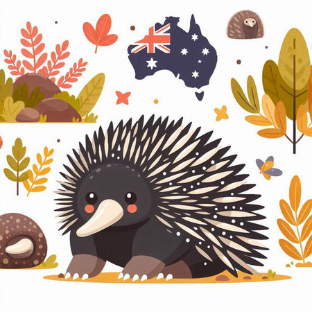 Hedgehog on the background of Australia map. Vector illustration.のイラスト素材