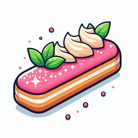Cake with cream and mint on a white background. Vector illustration.のイラスト素材