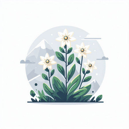 Flower and mountains in the background. Vector illustration. Flat style.のイラスト素材