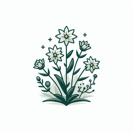 Vector illustration of a stylized floral composition with flowers and leaves.のイラスト素材