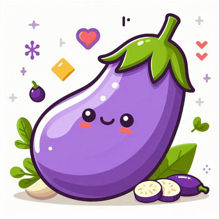 Eggplant character. Cute cartoon style. Vector illustration.のイラスト素材