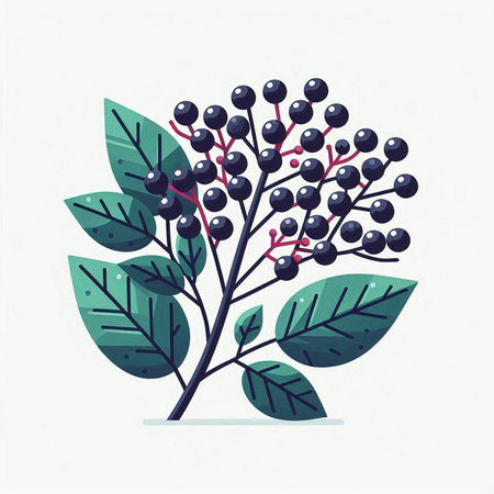 Elderberry branch with berries. Vector illustration in flat style.のイラスト素材