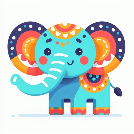Cute cartoon elephant. Colorful vector illustration in flat style.のイラスト素材