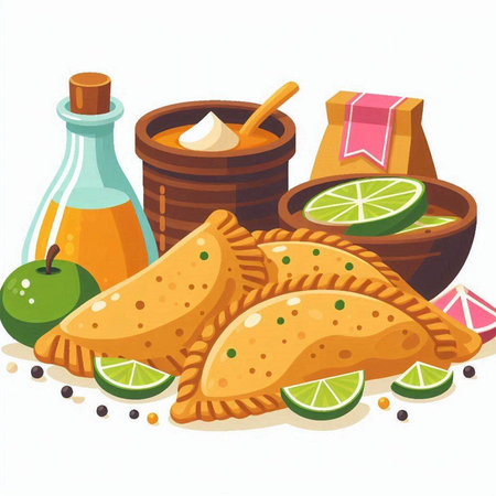 Illustration of a set of traditional Indian food - samosasのイラスト素材