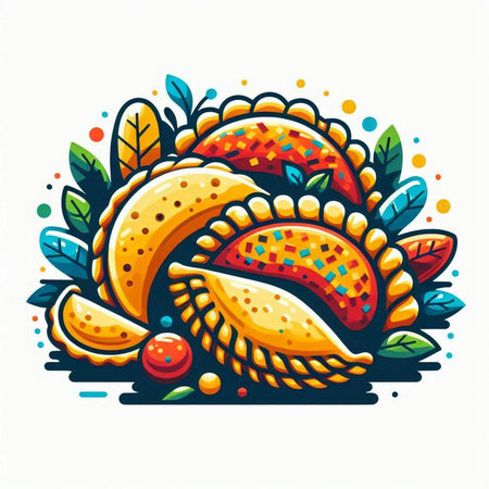 Hand drawn vector illustration with traditional indian food. Doodle style.のイラスト素材