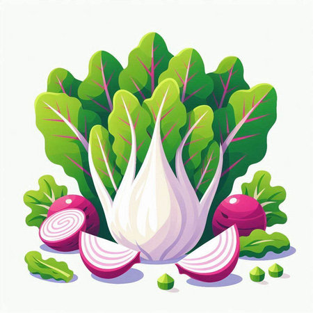 Vegetable vector illustration with radish, chard and onionのイラスト素材