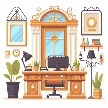 Interior of the office. Workplace with furniture. Vector illustrationのイラスト素材